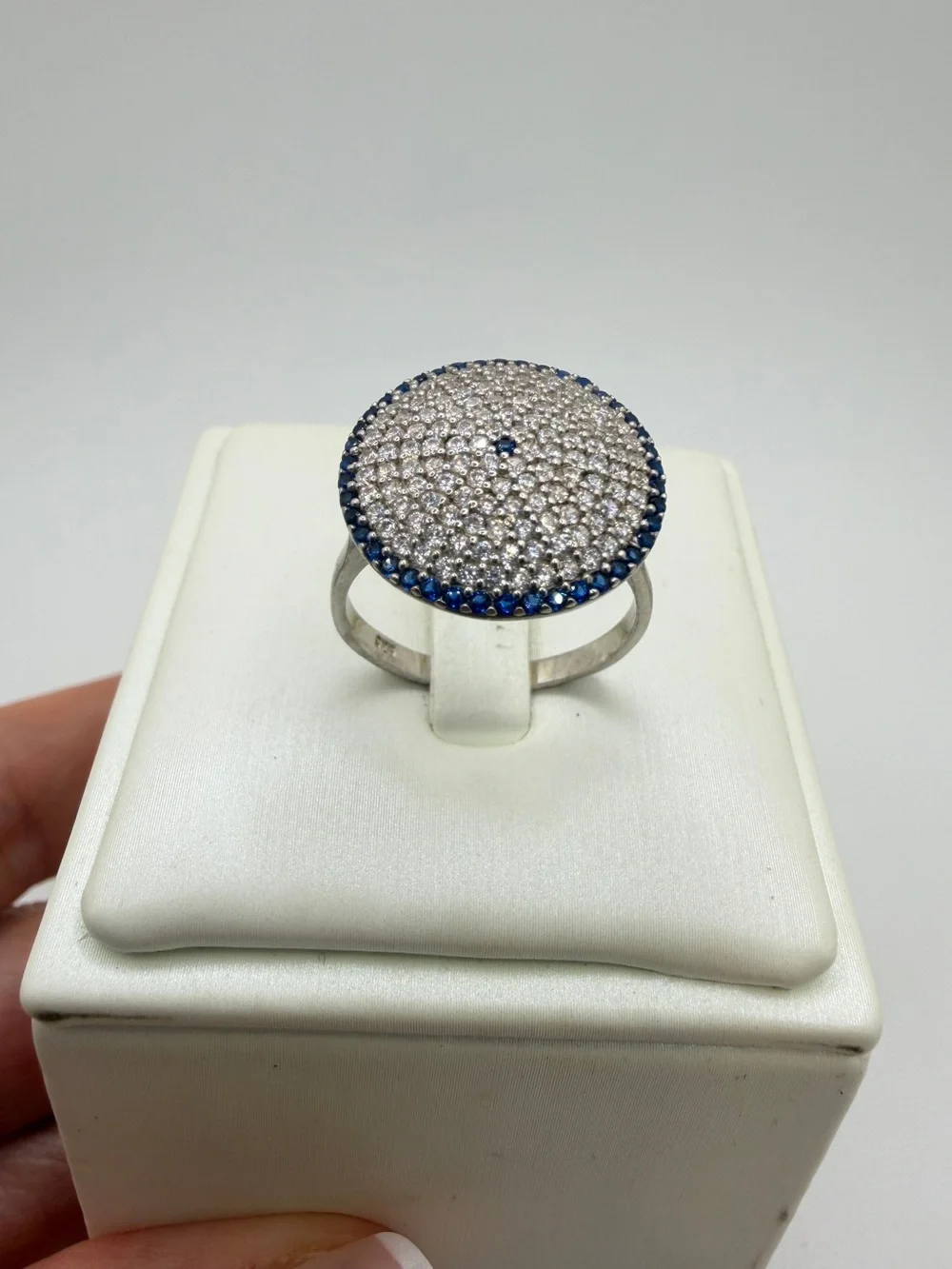 Lab created sapphire and cubic zirconia‎ statement ring in sterling silver!